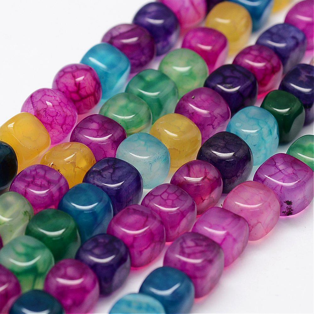 PandaHall Natural Agate Beads Strands, Dyed, Cube, Mixed Color, 10x10mm, Hole: 1.5mm, about 39pcs/strand, 16''(41cm) Natural Agate Cube...