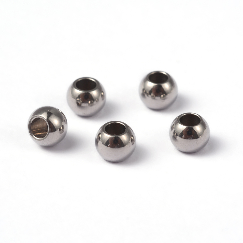 PandaHall 304 Stainless Steel Spacers Beads, Round, Stainless Steel Color, 4x3mm, Hole: 2mm Stainless Steel Round