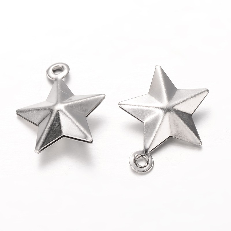 PandaHall 304 Stainless Steel Charms, Star, Stainless Steel Color, 14.5x12.5x4mm, Hole: 1mm Stainless Steel Star