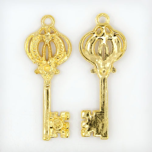 PandaHall Alloy Pendants, Lead Free, Skeleton Key Pendants, Golden, 43.5x16.5x3mm, Hole: 2.5mm Alloy Key