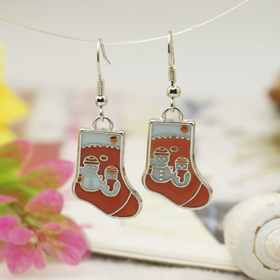 PandaHall Fashion Earrings for Christmas, with Enameled Alloy Pendants and Brass Earring Hooks, Red, 42mm Alloy Red