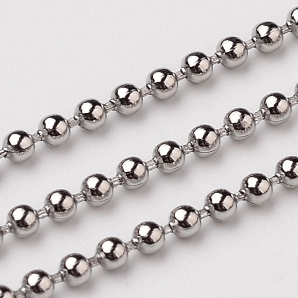 PandaHall 304 Stainless Steel Ball Chains, Stainless Steel Color, 1.5mm Stainless Steel