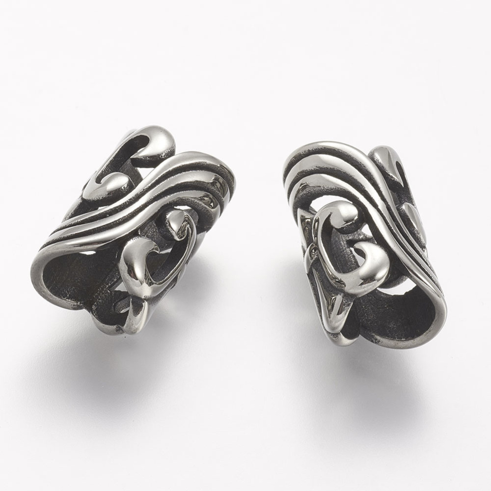 PandaHall 304 Stainless Steel Hollow Beads, Tube, Large Hole Beads, Antique Silver, 20x12mm, Hole: 8mm Stainless Steel Tube