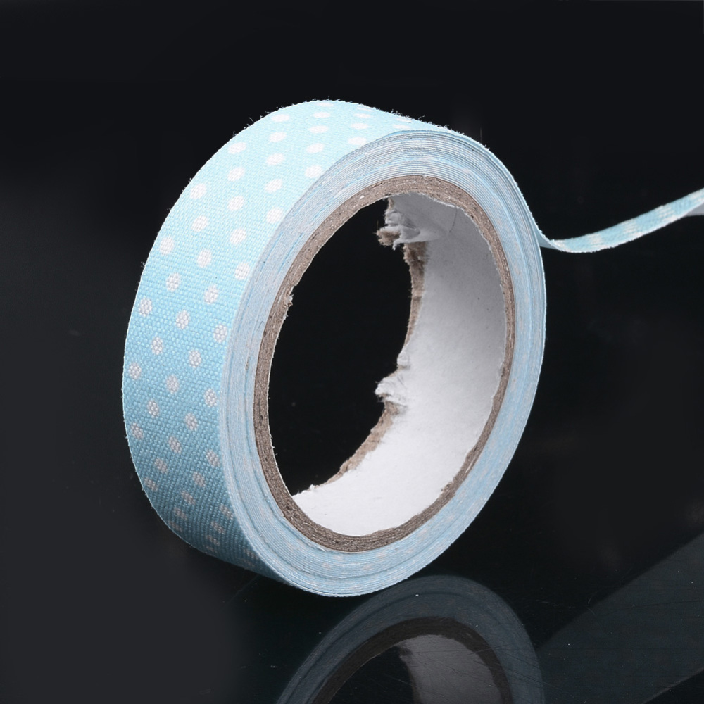 PandaHall Polka Dot DIY Scrapbbok Fabric Art Adhesive Tape, SkyBlue, 15mm; about 5m/roll Fibre Blue
