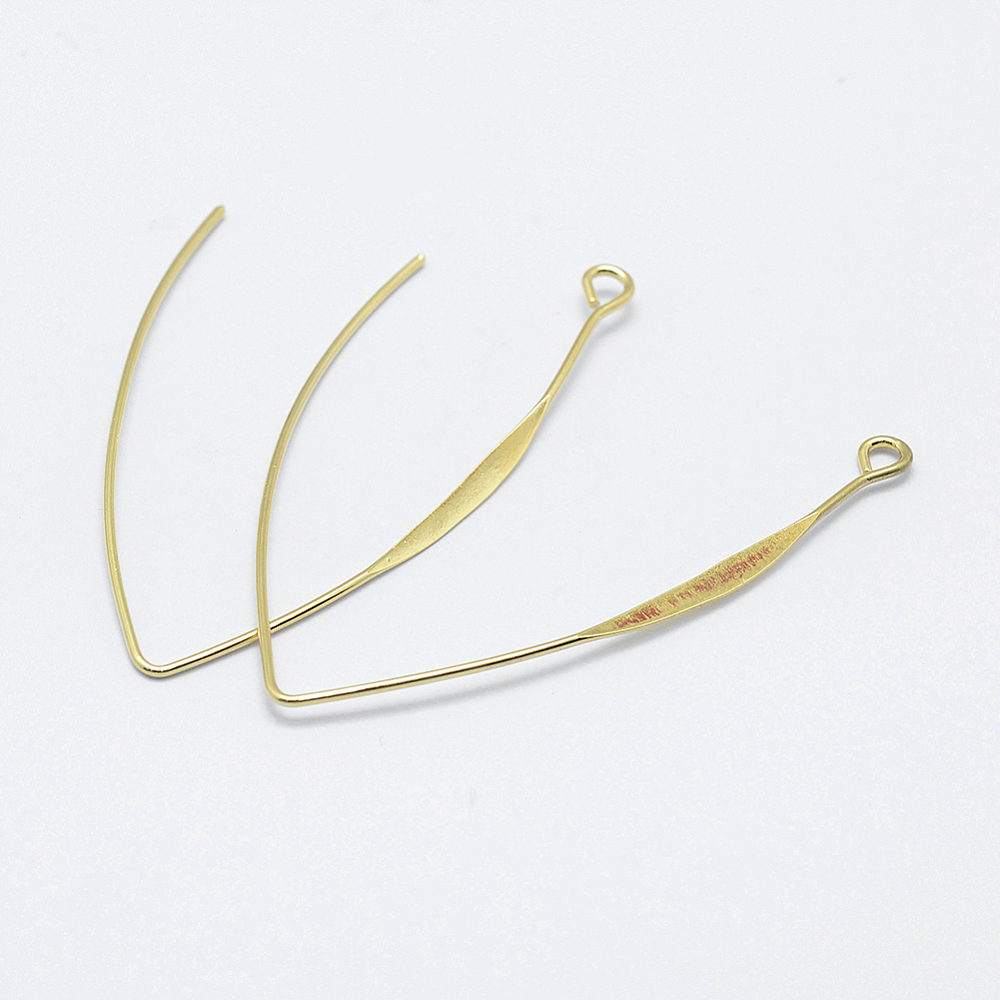 PandaHall Brass Earring Hooks, Long-Lasting Plated, Real 18K Gold Plated, Nickel Free, 44x26x0.8mm, Hole: 1.5mm; Pin: 0.8mm Brass