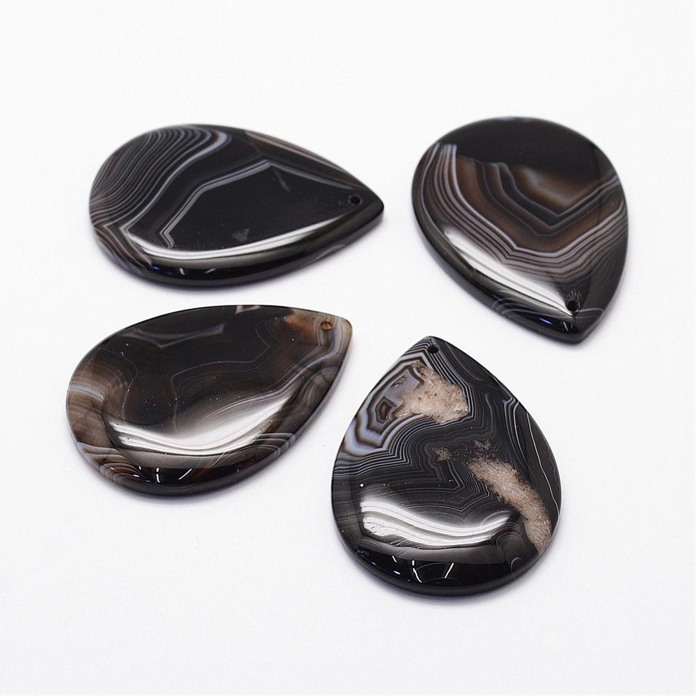PandaHall Natural Agate Big Pendants, Dyed, Drop, Black, 48~55x35~39x6~7mm, Hole: 2mm Agate Drop Black