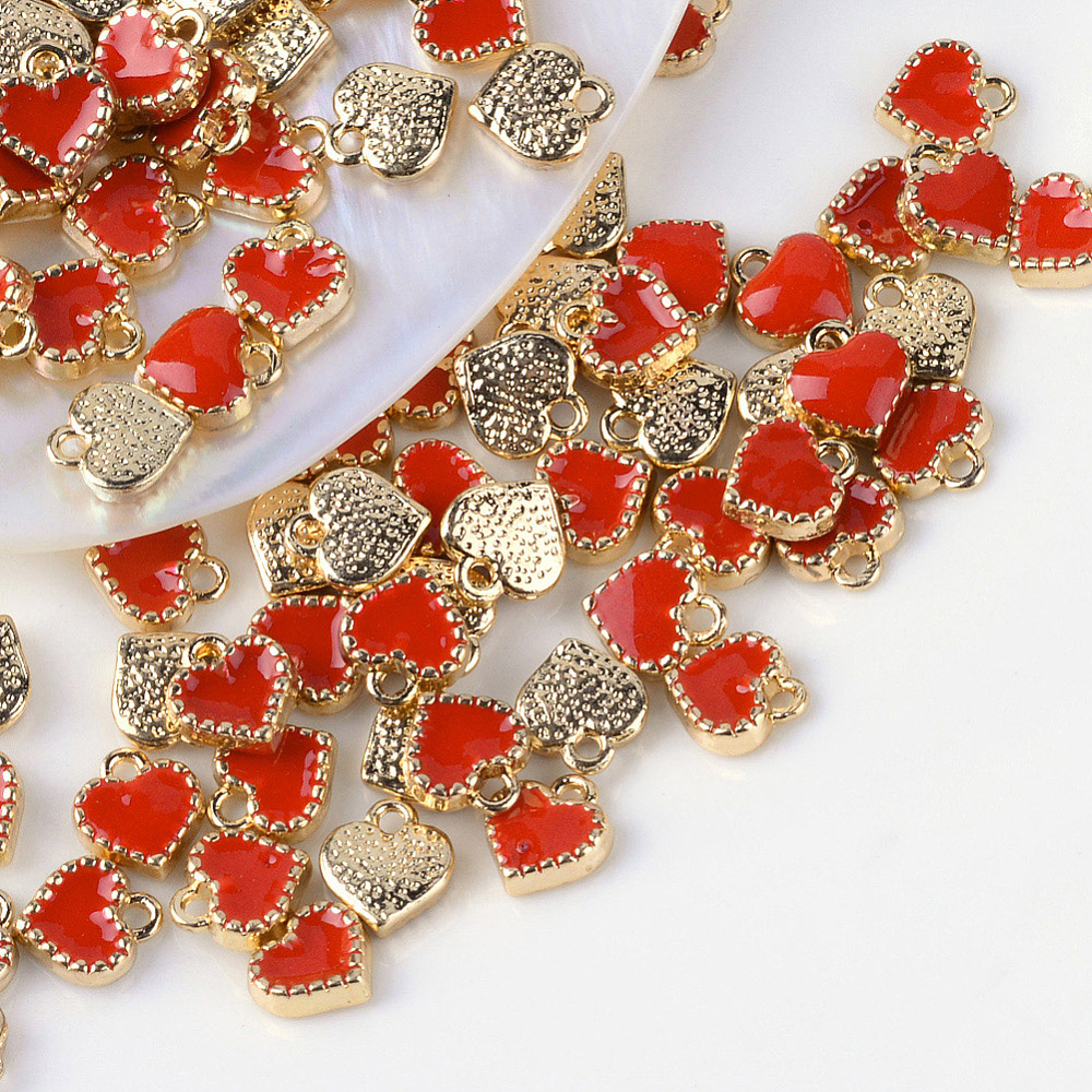 PandaHall Heart Alloy Enamel Charms, Red, 8x7.5x2.5mm, Hole: 1.5mm Alloy+Enamel Heart Red