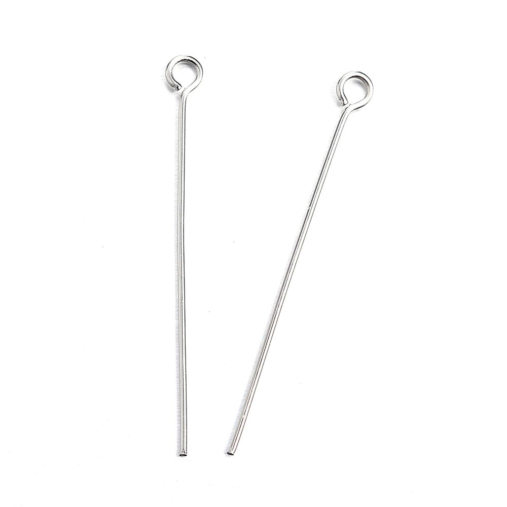 PandaHall 304 Stainless Steel Eye Pin, Stainless Steel Color, 40mm, Hole: 2mm; Pin: 0.8mm Stainless Steel