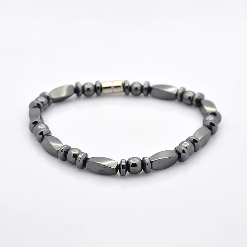 PandaHall Great Valentines Day Ideas for Boyfriend Non-Elastic Magnetic Hematite Bracelets, Twisted Cuboid, Rondelle and Round Beads, with...