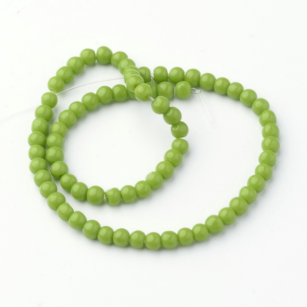 PandaHall Glass Beads Strands, Round, Dyed, YellowGreen, 4mm, Hole: 1mm; about 72pcs/strand, 10.3' Glass Round Green