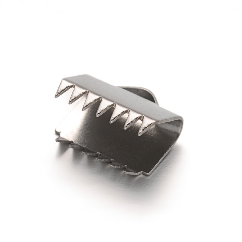 PandaHall 304 Stainless Steel Ribbon Ends, Rectangle, Stainless Steel Color, 10.5x9.5x6mm, Hole: 3x2mm Stainless Steel