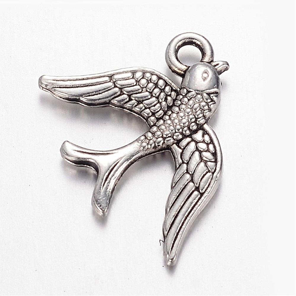 PandaHall Tibetan Style Alloy Pendants, Swallow, Cadmium Free & Lead Free, Antique Silver, 18x18x2mm, Hole: 2mm Alloy Bird