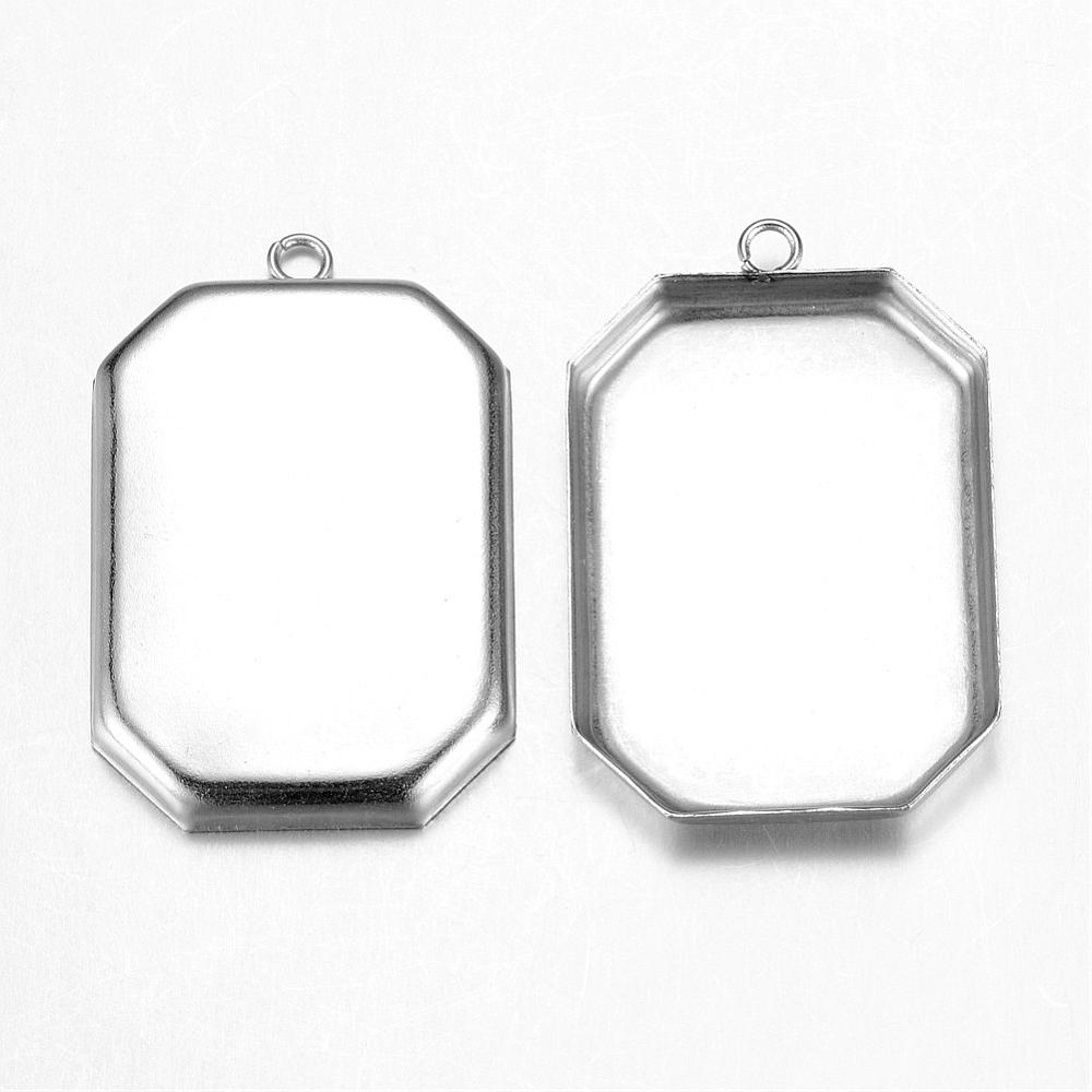 PandaHall 304 Stainless Steel Pendant Cabochon Settings, Octagon, Stainless Steel Color, Tray: 18x25mm; 29x19x3mm, Hole: 2mm Stainless Steel...