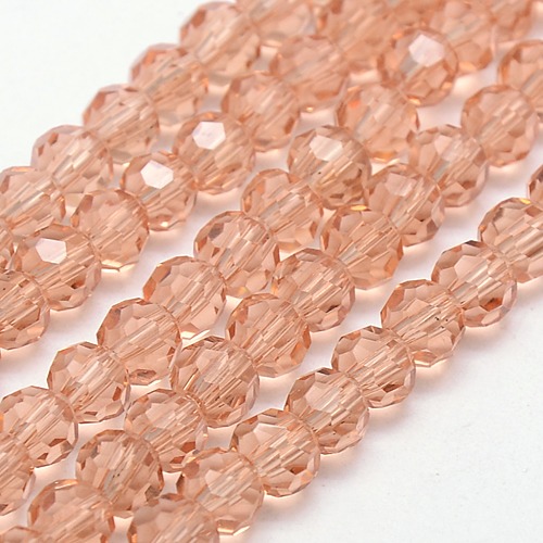 PandaHall Glass Beads Strands, Faceted, Round, LightSalmon, 6mm, Hole: 1mm; about 91pcs/strand, 21.5" Glass Round Red