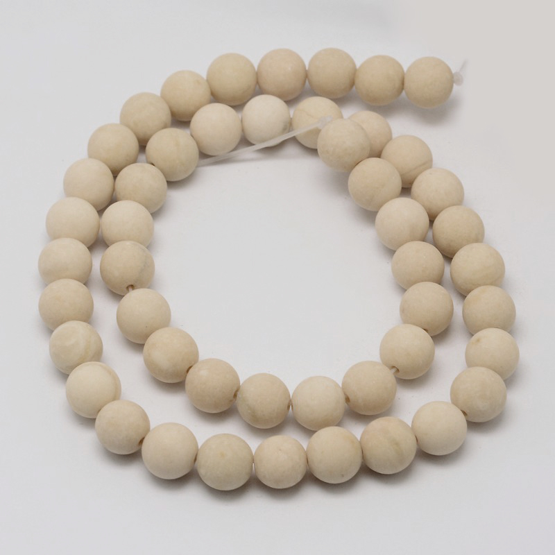 PandaHall Natural Fossil Beads Strands, Frosted, Round, 8mm, Hole: 1mm; about 46pcs/strand, 15.1" Fossil Round Orange