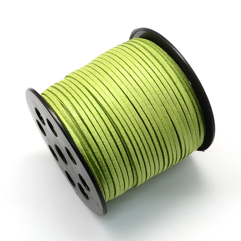 PandaHall Environmental Faux Suede Cord, Faux Suede Laces, with Glitter Powder, YellowGreen, 2.7x1.4mm; about 100yards/roll Suede Green