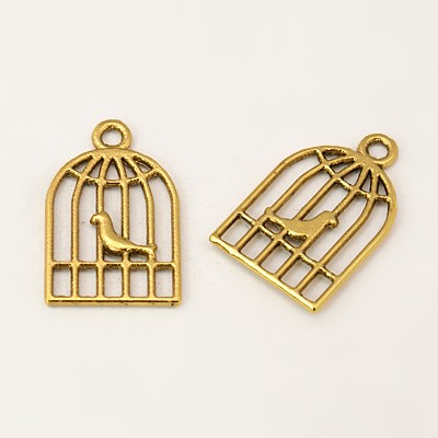 PandaHall Metal Alloy Pendants, Lead Free, Nickel Free and Cadmium Free, Antique Golden, Bird in Cage, 19x12x2mm, hole: 2mm Alloy Bird