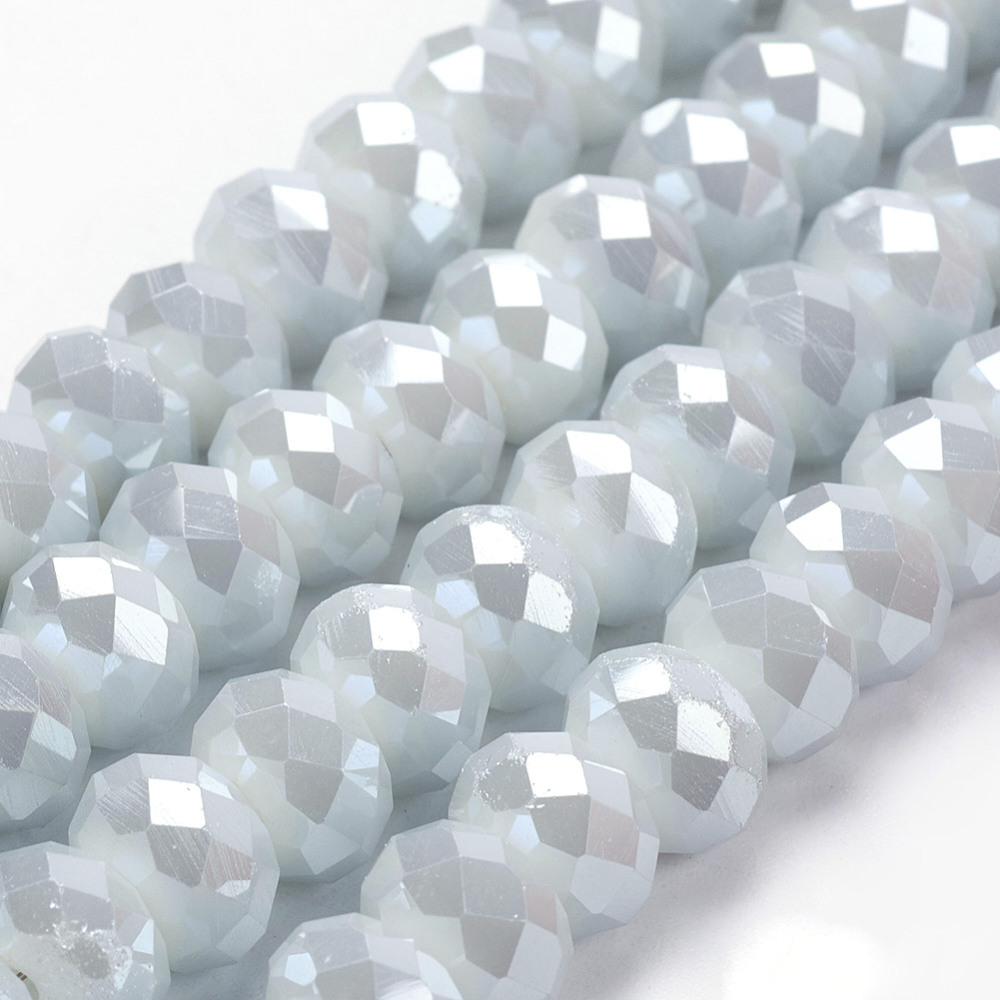 PandaHall Electroplate Glass Beads Strands, Imitation Jade, Faceted Rondelle, WhiteSmoke, 8x5mm, Hole: 1mm; about 72pcs/strand, 16.5" Glass...