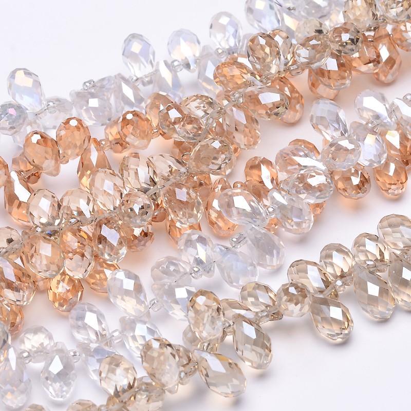 PandaHall Faceted Drop & Drum Electroplate Glass Beads Strands, Mixed Color, 13x8mm, Hole: 1mm; about 100pcs/strand, 17.3" Drop Multicolor