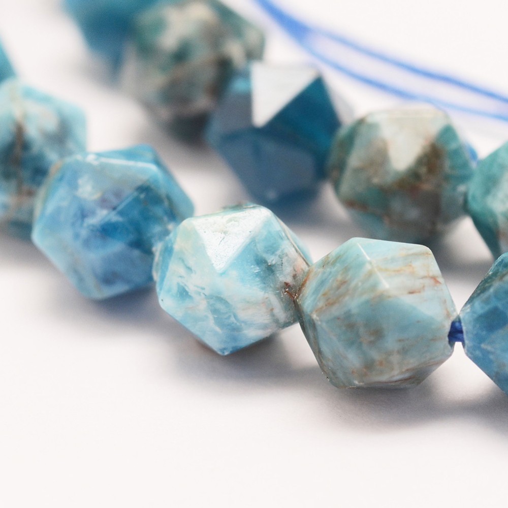 PandaHall Natural Apatite Beads Strands, Round, Faceted, 5.5~6mm, Hole: 1mm; about 69pcs/strand, 15.16''(38.5cm) long Apatite Round