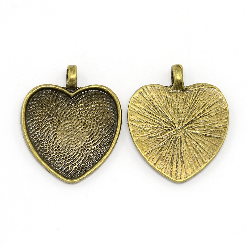 PandaHall Nickel Free Tibetan Style Alloy Heart Pendant Cabochon Settings, Antique Bronze, Tray: 23x25mm; 33x28x3mm, Hole: 5mm Alloy Heart