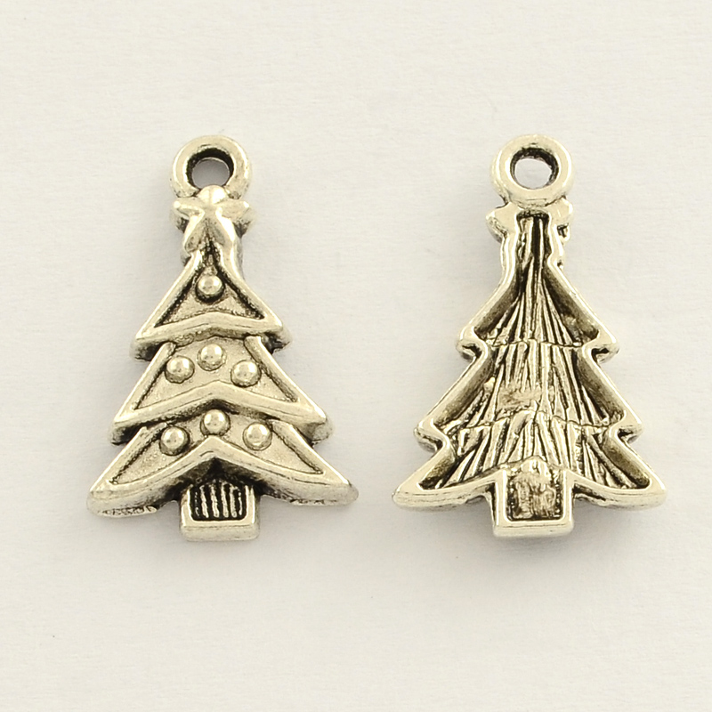 PandaHall Tibetan Style Zinc Alloy Christmas Tree Pendant Enamel Settings, Antique Silver, 23x14x3mm, Hole: 2mm Alloy Tree