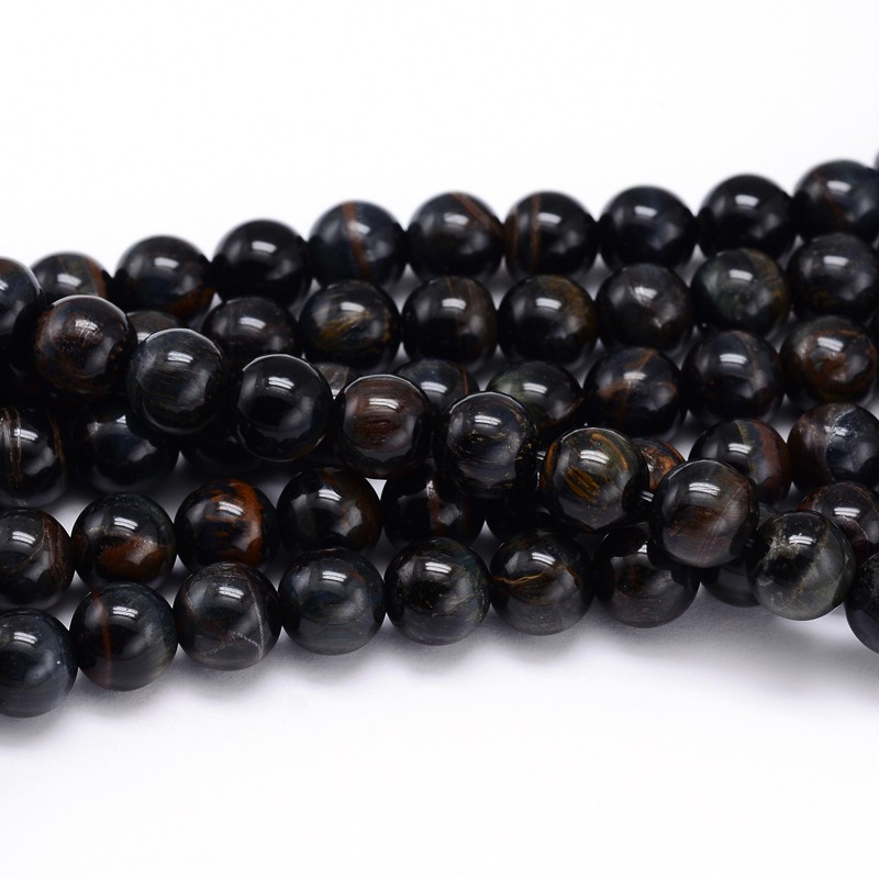 PandaHall Natural Gemstone Round Bead Strands, Tiger Eye, 8mm, Hole: 1mm; about 50pcs/strand, 16" Tiger Eye Round