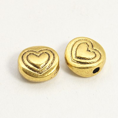 PandaHall Tibetan Silver Beads, Lead Free & Nickel Free & Cadmium Free, Flat Round with Heart, Great for Mother's Day Gifts Making, Antique...