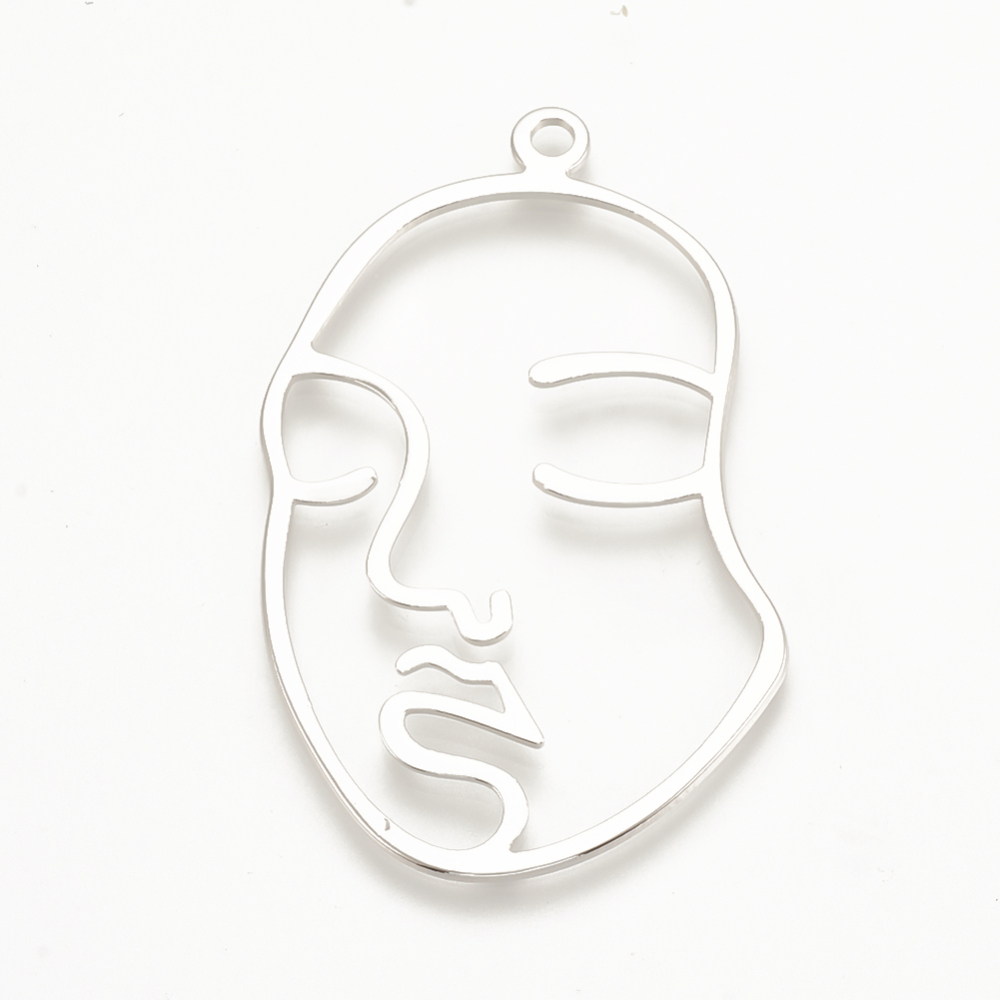 PandaHall Brass Pendants, Face, Real Platinum Plated, 46.5x29x1mm, Hole: 2mm Brass Body