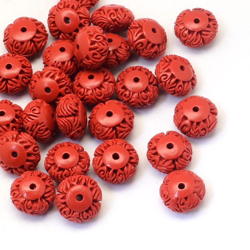 PandaHall Rondelle Cinnabar Beads, FireBrick, 15~16x9~10mm, Hole: 2mm Cinnabar Rondelle Red