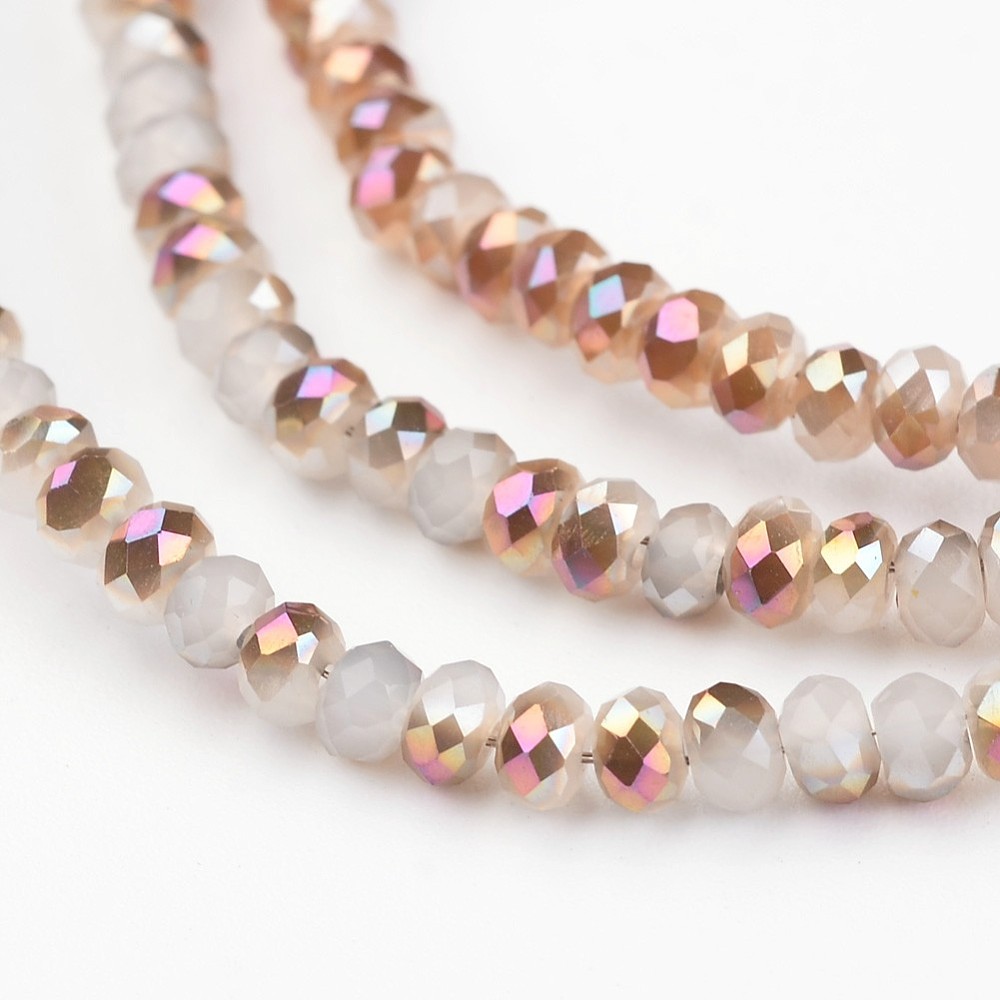 PandaHall Electroplate Glass Bead Strands, Imitation Jade, Half Rose Gold Plated, Faceted Rondelle, White, 3x2.5mm, Hole: 1mm; about...
