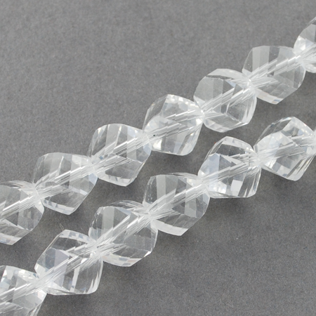 PandaHall Glass Bead Strands, Faceted, Twist, Clear, 8x7~8x8mm, Hole: 1mm Glass Twist Clear