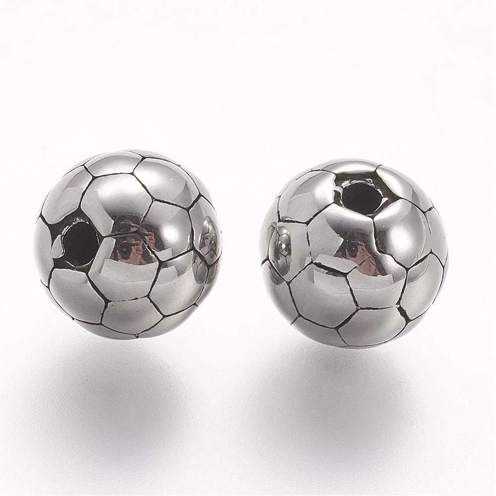 PandaHall 304 Stainless Steel Beads, Round/Football, Antique Silver, 9x8.5mm, Hole: 2mm Stainless Steel Round