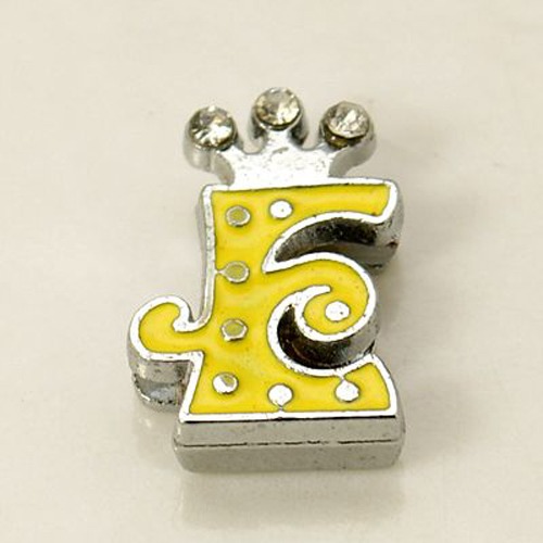 PandaHall Yellow Letter.E Alloy Enamel Rhinestone Slide Charm DIY Jewelry Findings, Platinum Metal Color, 17x11x4mm, Hole: 1x8mm...