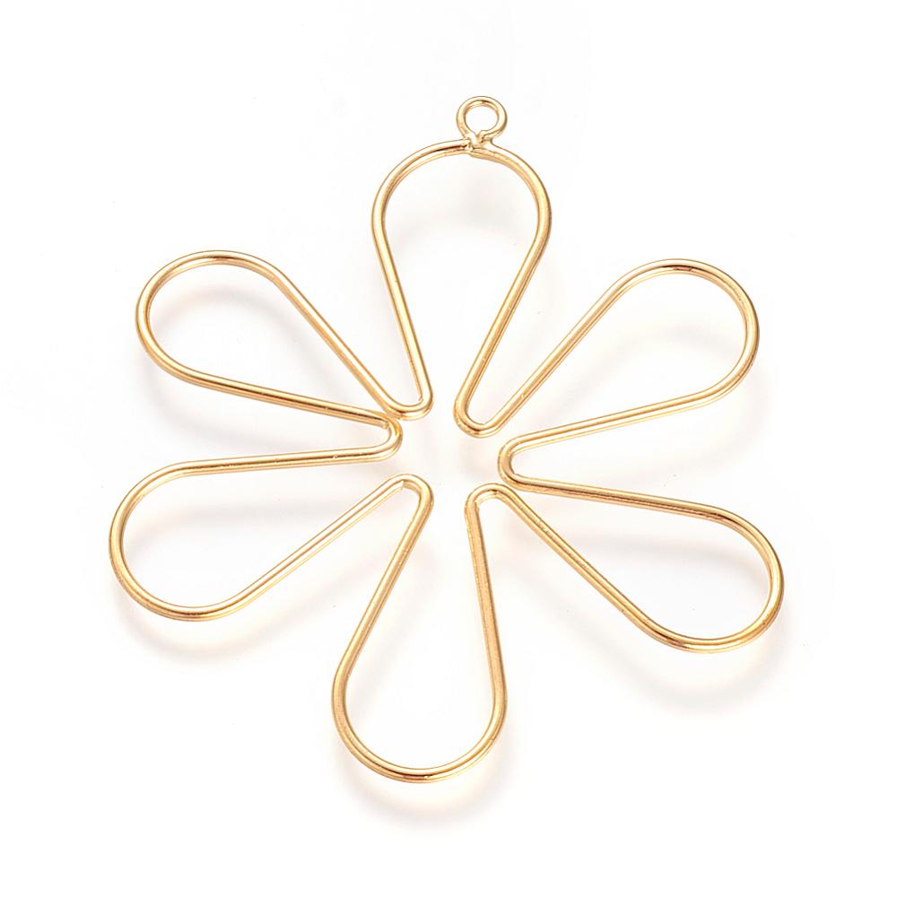 PandaHall Brass Big Pendants, Real Gold Plated, Flower, 59x55x1mm, Hole: 2.5mm Brass Flower