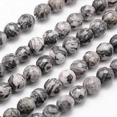 PandaHall Natural Map Stone/Picasso Stone/Picasso Jasper Beads Strands, Faceted, Round, 8mm, Hole: 1mm; about 46pcs/strand, 15.75" Map Stone...