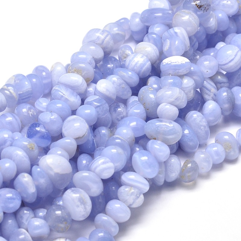 PandaHall Natural Blue Lace Agate Gemstone Nuggets Bead Strands, 6~10x9~12x8~10mm, Hole: 1mm; about 15.3"~15.7" Blue Lace Agate Nuggets