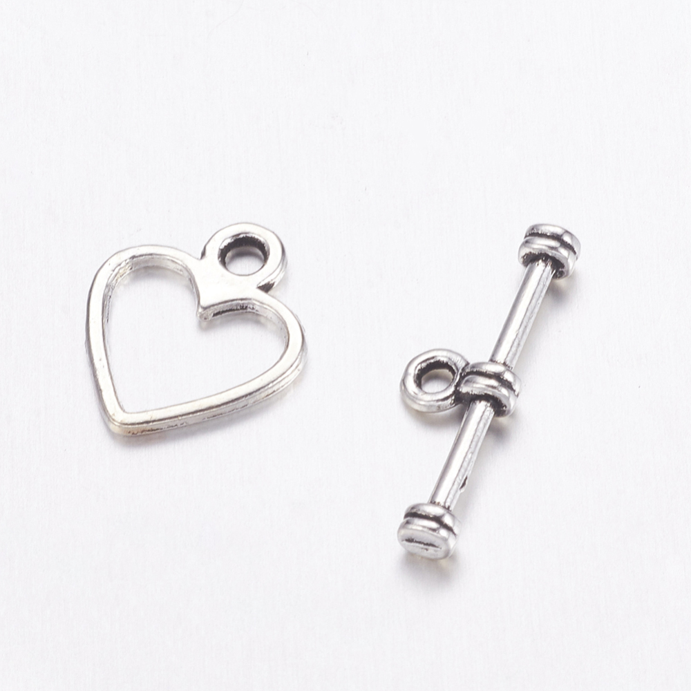 PandaHall Tibetan Silver Toggle Clasps, Lead Free, Cadmium Free and Nickel Free, Heart, Antique Silver, Heart: about 12mm wide, 14mm long...