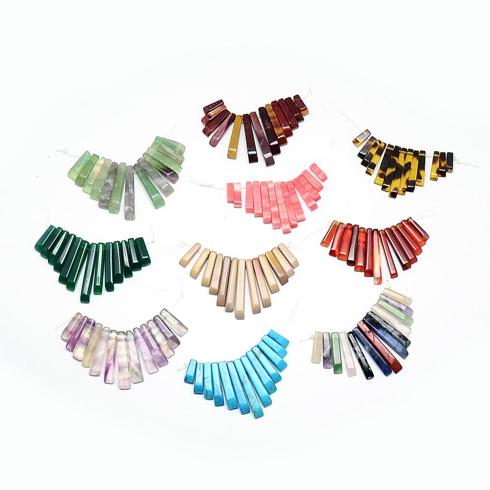 PandaHall Natural & Synthetic Mixed Stone Bead Strands, Rectangle, 10~31x4~6x3~5mm, Hole: 1mm; about 13pcs/strand Mixed Stone Rectangle