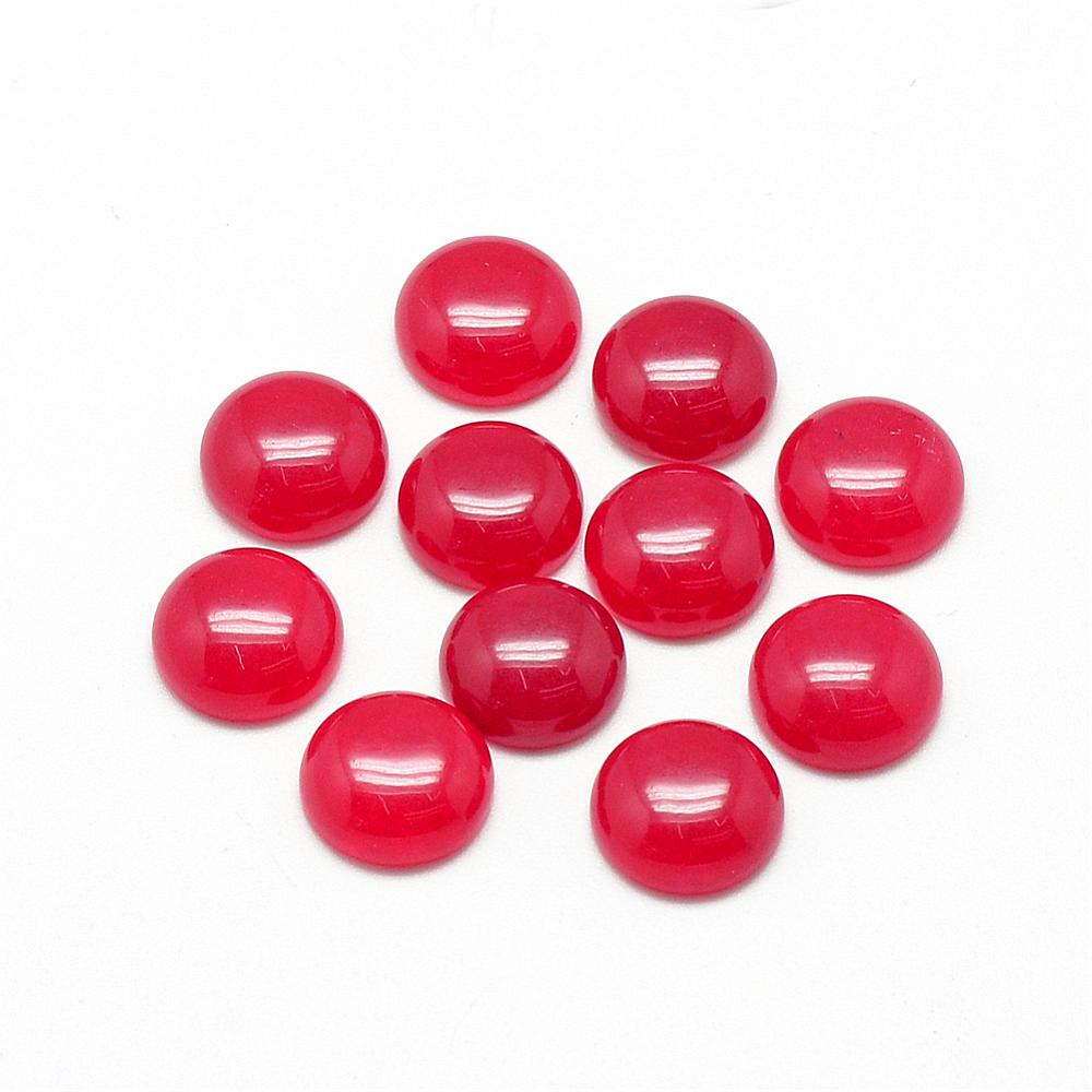 PandaHall Natural White Jade Cabochons, Dyed, Half Round/Dome, Red, 12x5mm White Jade Half Round Red