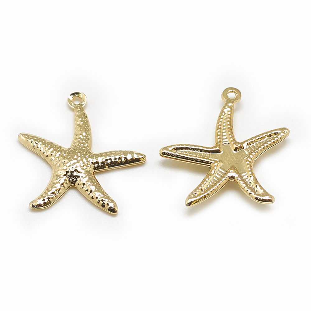 PandaHall Brass Pendants, Starfish, Real Gold Plated, 22x21x2mm, Hole: 1mm Brass Starfish