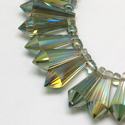 PandaHall Electroplate Glass Beads Strands, Half Rainbow Plated, Faceted, Drop, DarkSeaGreen, 21x8x8mm, Hole: 1mm Drop Green
