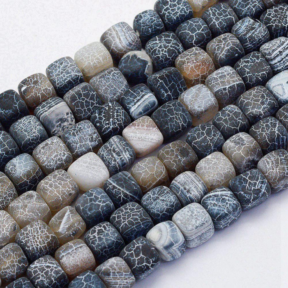 PandaHall Natural Agate Beads Strands, Dyed & Heated, Cube, Black, 8~10x8.5~9x8.5~9mm, Hole: 1mm; about 41pcs/strand, 14.7''(37.5cm) Natural...