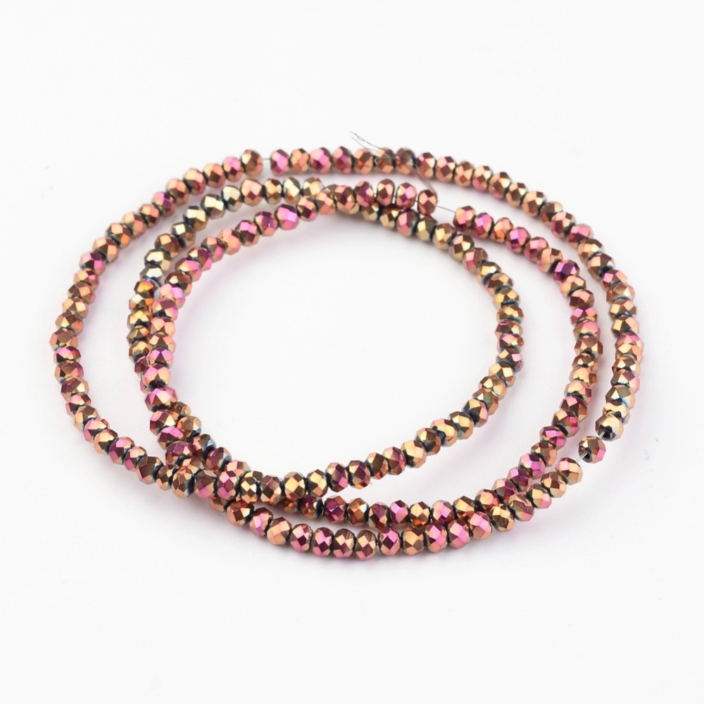 PandaHall Electroplate Glass Bead Strands, Faceted, Rondelle, Rose Gold Plated, 3x2mm, Hole: 1mm; about 196pcs/strand, 16" Glass Rondelle