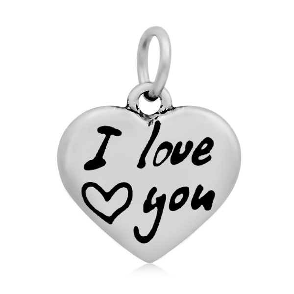PandaHall 316 Stainless Steel Enamel Pendants, Heart with Word I Love You, Stainless Steel Color, 16.5x16.5x3.5mm, Hole: 5mm; Jumpring...