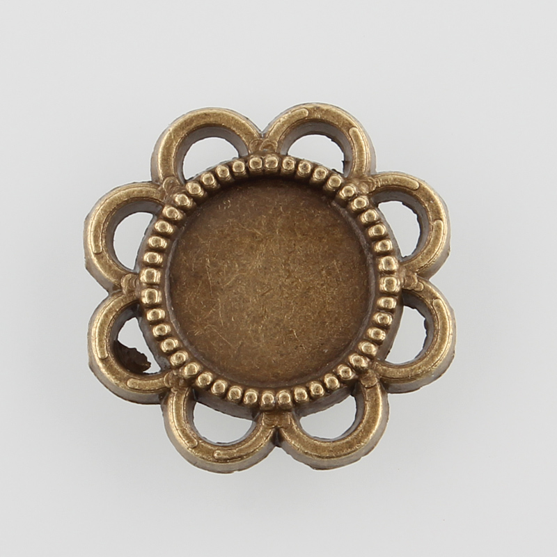PandaHall Flower Alloy Cabochon Settings, Nickel Free, Antique Bronze, Tray: 8mm; 14.5x2mm Alloy Flower