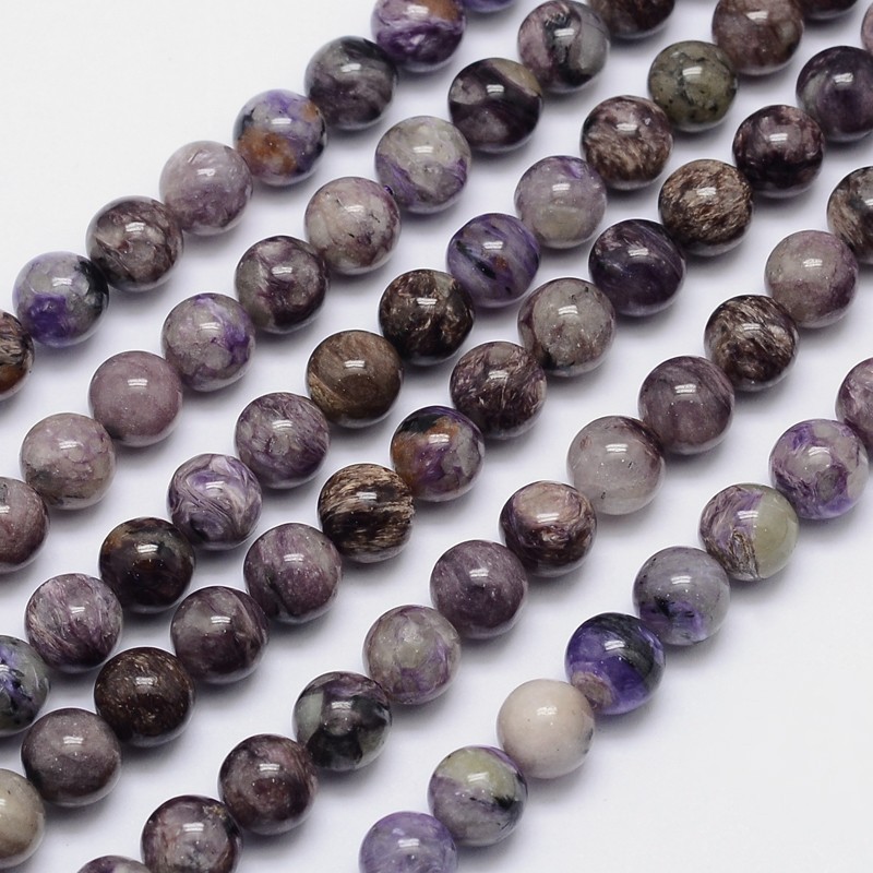 PandaHall Natural Charoite Round Bead Strands, 8mm, Hole: 1mm; about 50pcs/strand, 15.5" Charoite Round