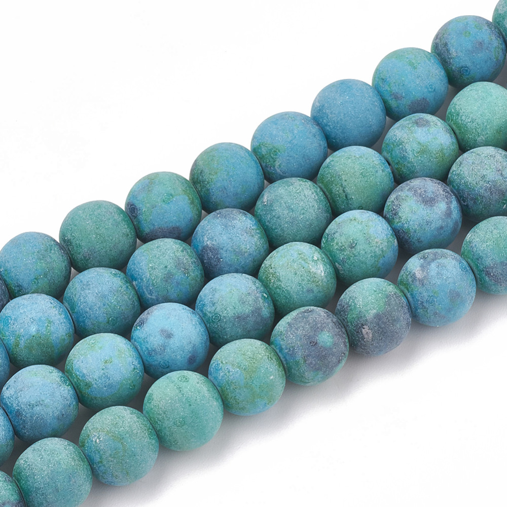 PandaHall Natural Chrysocolla Beads Strands, Frosted, Round, 6~6.5mm, Hole: 1mm; about 63pcs/strand, 15.5" Chrysocolla Round