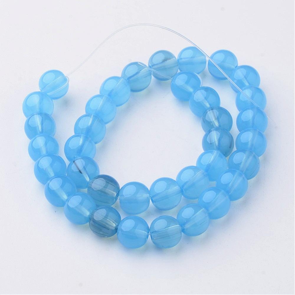 PandaHall Opalite Bead Strands, Round, Dyed, DeepSkyBlue, 8mm, Hole: 1mm; about 36pcs/strand, 10.4" Opalite Round Blue