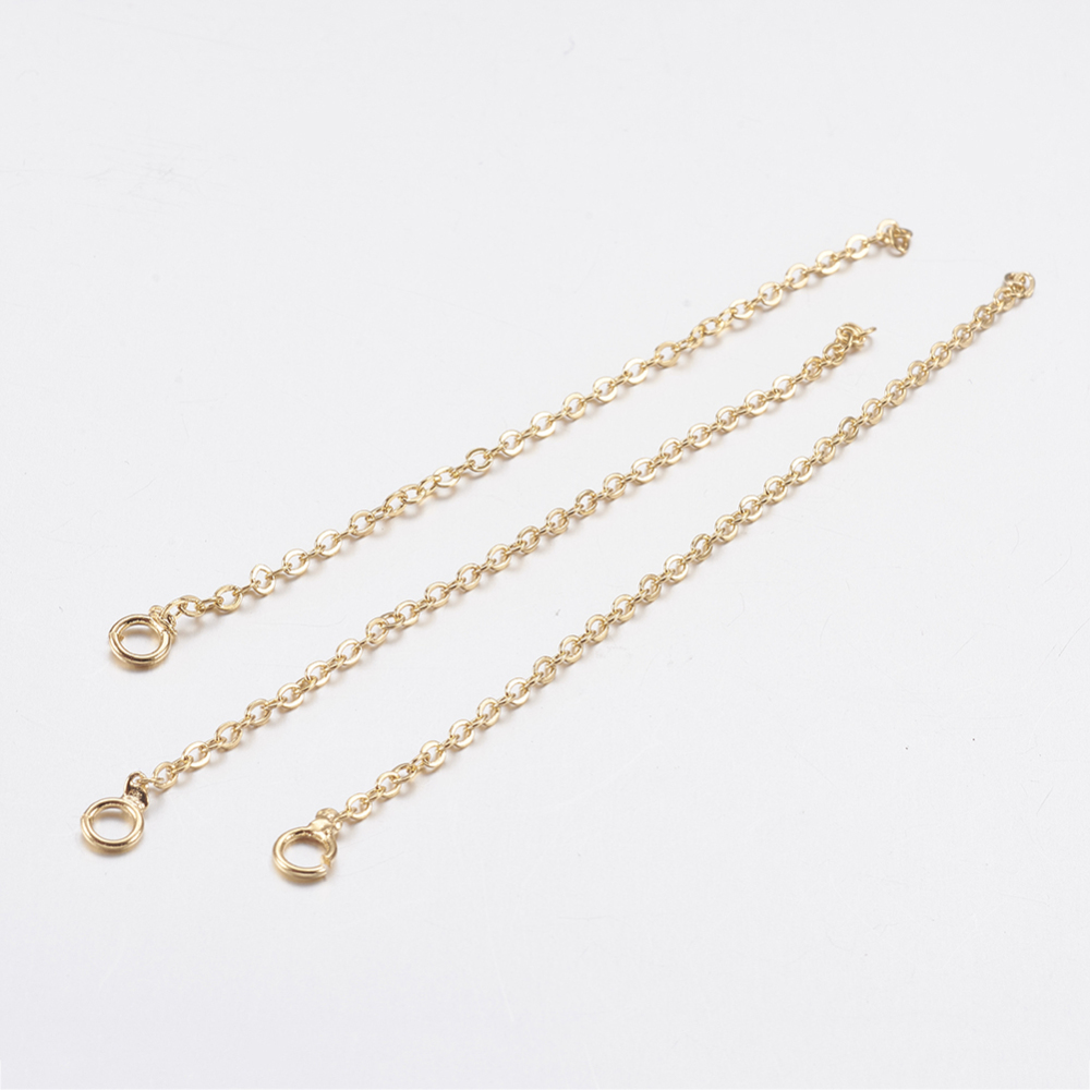 PandaHall Brass End with Chains, Real Gold Plated, 70x1.5mm Brass